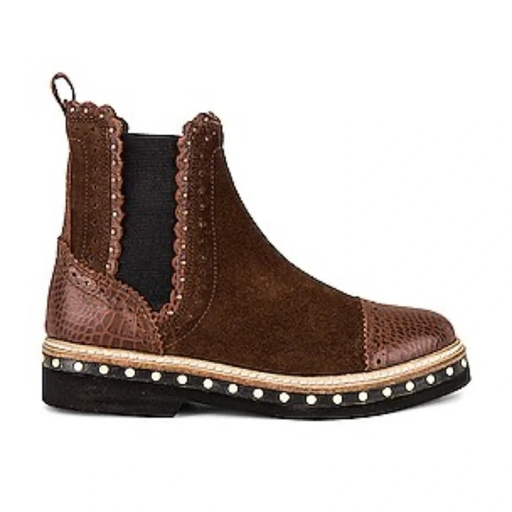 Free People Atlas Chelsea Chocolate Brown Boho Ankle Boots Size 39.5 - Picture 2 of 7